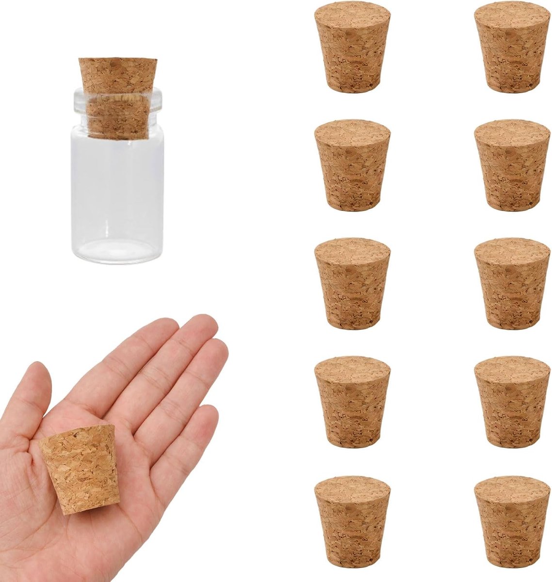 SnelShoppen - 10 Stuks Tapered Kurken Stoppen - Houten Flessenstopper voor Wijnflessen, Glazen Flessen, Jars - Natuurlijke Kurk - 35x26x35mm - Milieuv