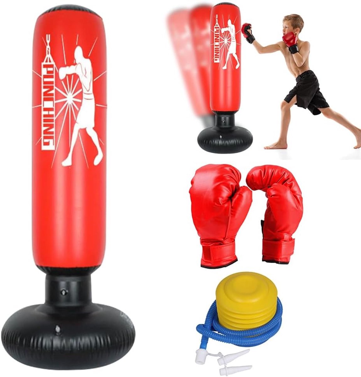 Verstelbare bokszak voor kinderen 3-12 jaar - 160 cm staande bokszak met bokshandschoenen en pomp - ideaal voor karate, taekwondo en MMA-training