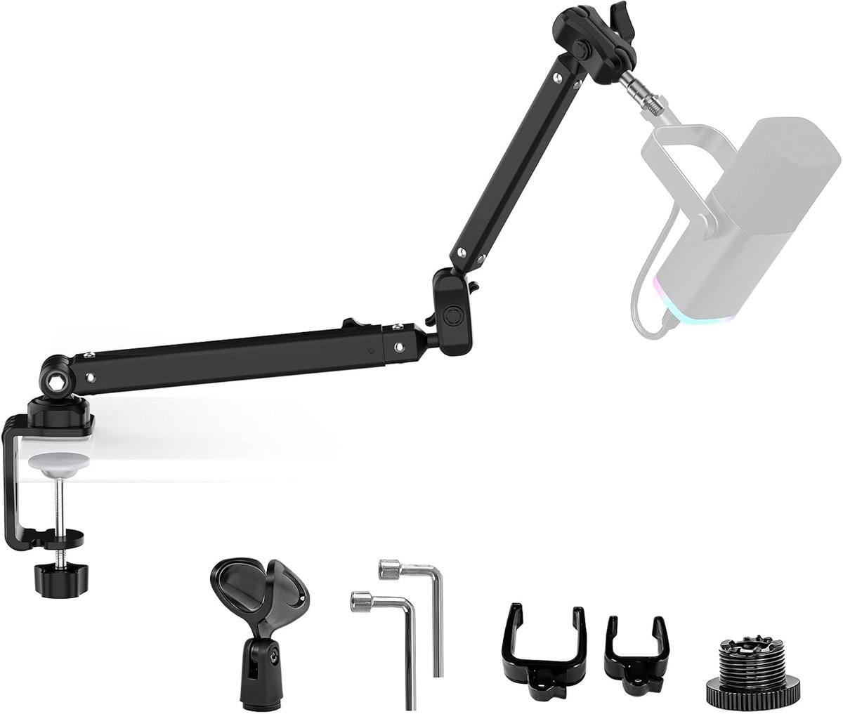 SnelShoppen - Microfoonarm Boom Arm met 360° Rotatie, Verstelbare Stangen, Microfoonclip en Kabelbeheer voor Podcasting, Streaming, Gaming, Studio - A