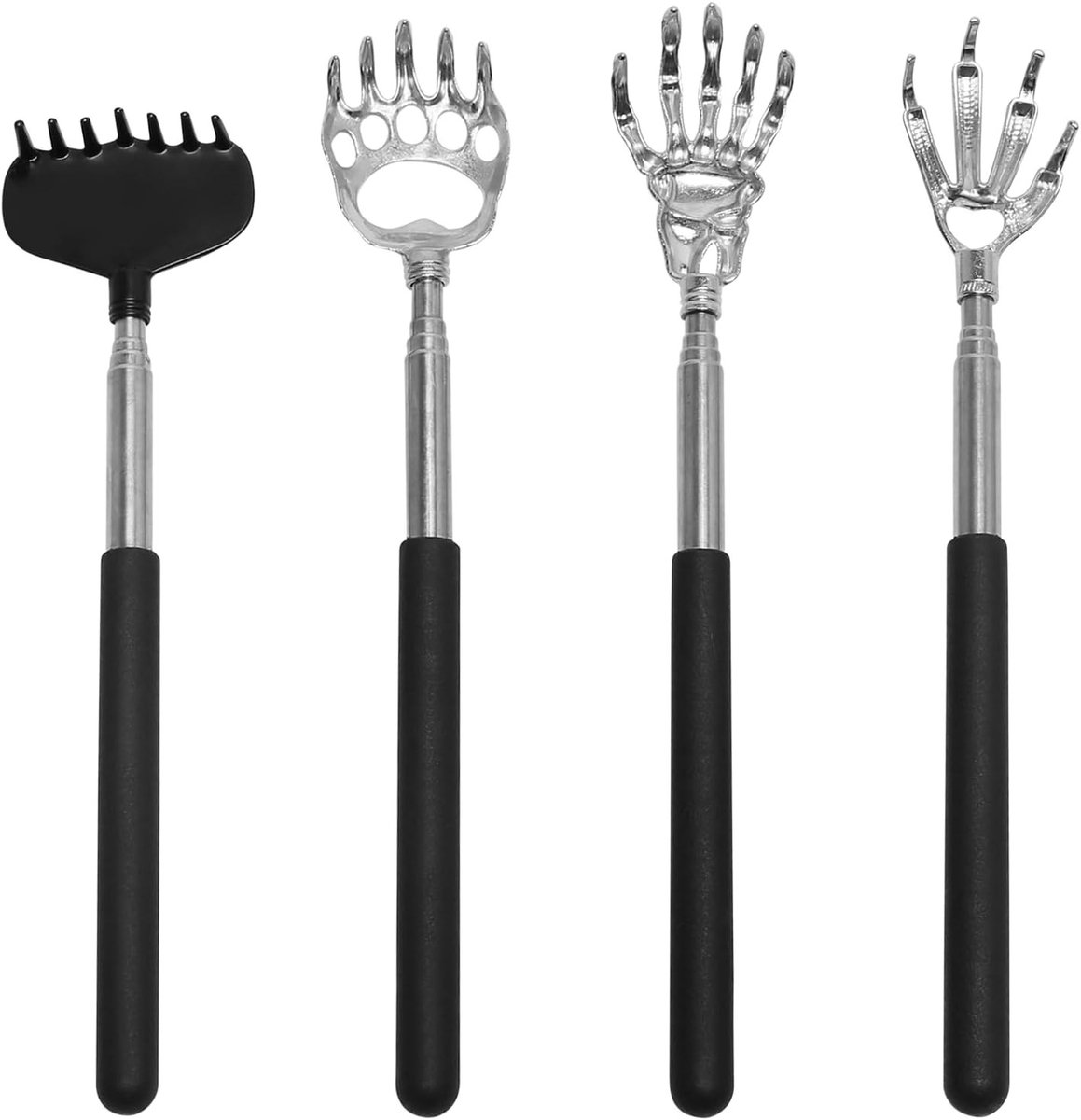 Telescopische Rugkrabber Set van 4, Uittrekbare Rugkrabber met Rubber Handvat en Berenklauw, Ideaal voor Volwassenen en Kinderen, Perfect voor Jeuk en Ontspanning