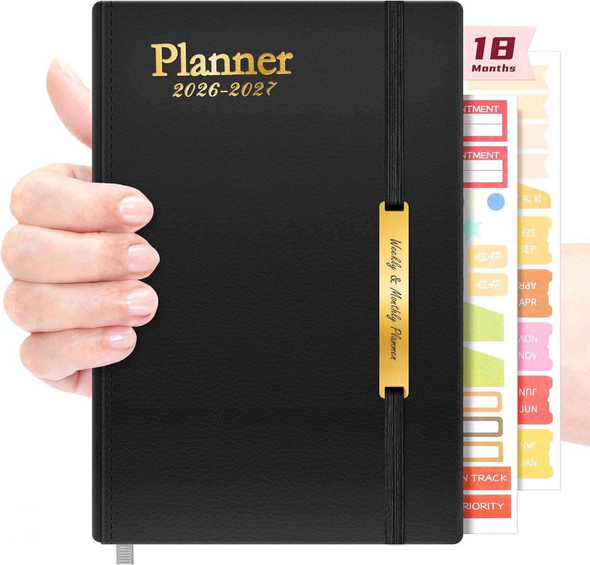 SnelShoppen - 2026 2027 Soft Leather Cover Diary Planner Notebook A5 - Zwart - Werkagenda, Notitieboek, Per Pagina, Ideaal voor Organisatie, Notities,