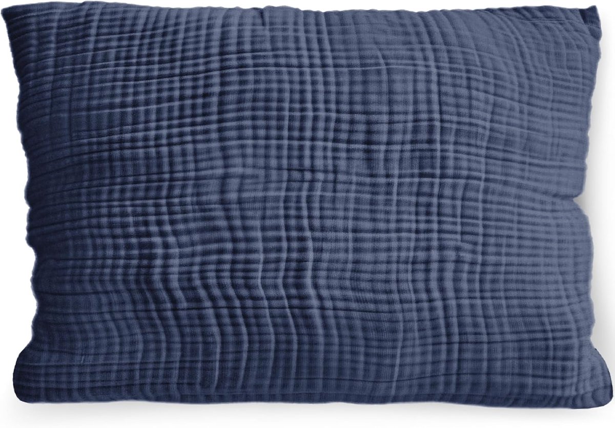 SnelShoppen - Bio-mousselin Double Gauze Kussensloop 60 x 70 cm, Marineblauw, ÖkoTex Gecertificeerd, Zacht en Huidvriendelijk, Perfect voor Kinderen e