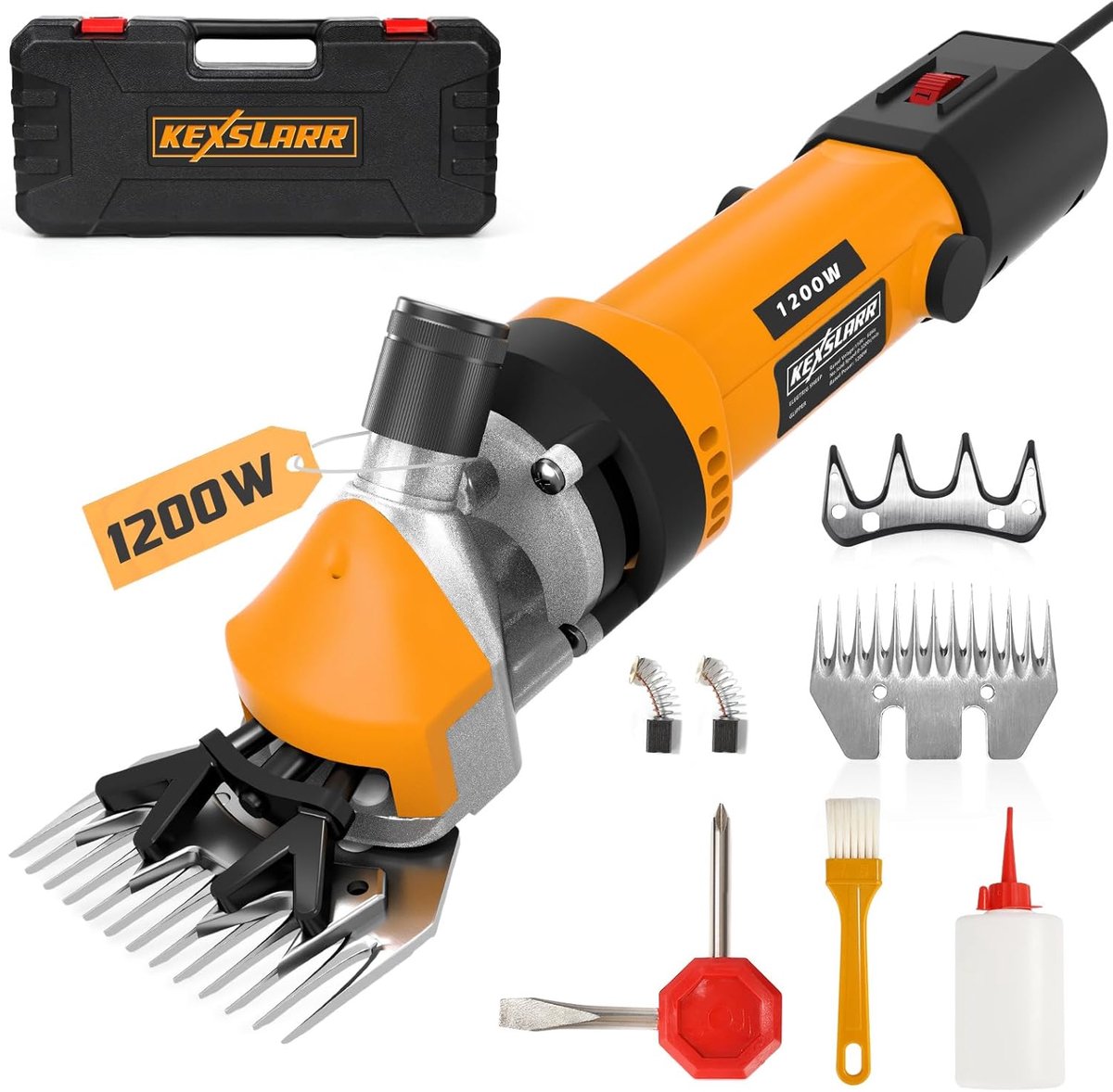 SnelShoppen - 1200 W Hoge Kracht Scherer 6 Snelheden 3200 RPM Elektrische Scherer met 13 Tanden Mes Set in Koffer voor Schapen Alpaca Geiten Paarden O