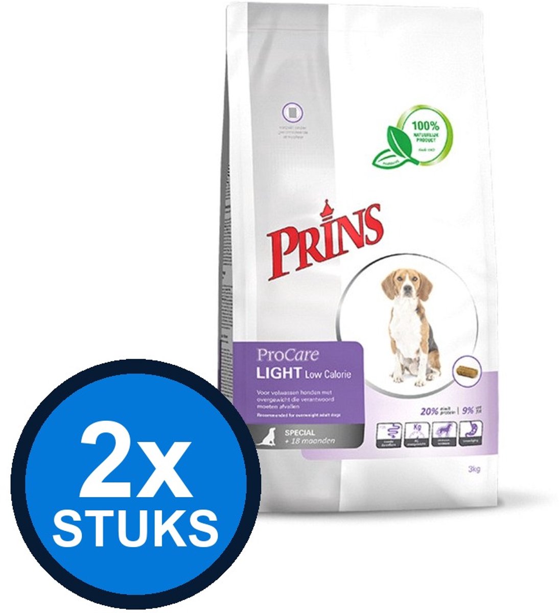 2x Prins - ProCare light low calorie 3kg - Hondenvoer - 3 kg