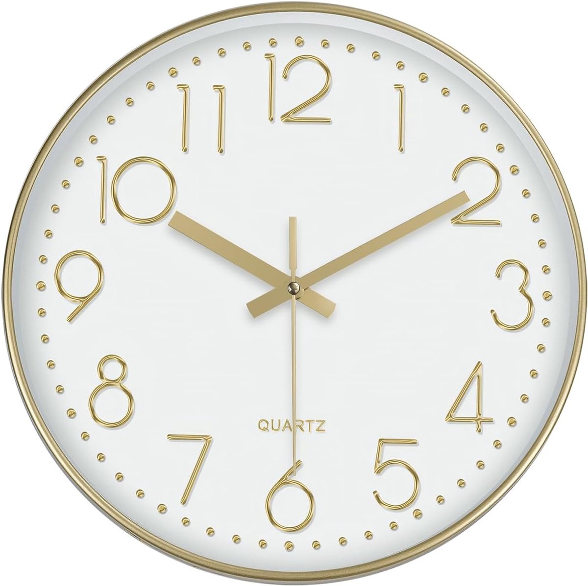 SnelShoppen - Stille Wandklok 25cm - Modern Decoratief Rond - Batterij Aangedreven - Champagne Goud - Voor Woonkamer, Slaapkamer, Kantoor, Keuken, Bad