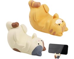 SnelShoppen - 2Pcs Schattige Kat Telefoonhouder - Grappige Dierenhouder - Stabiele Resin Cat Head Mobiele Telefoonstandaard - Desk Organizer voor Je S