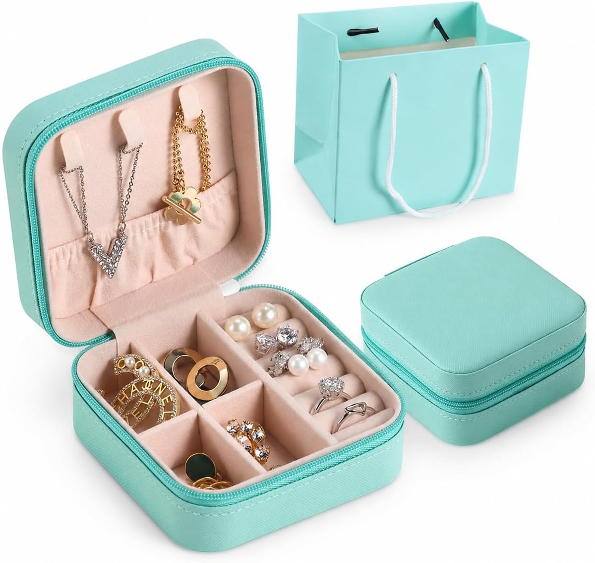 SnelShoppen - Draagbare Sieradenbox voor Vrouwen - Reis Sieradenopbergdoos - Klein en Handzaam voor Oorbellen/Ringen/Halsketting - Perfect als Cadeau
