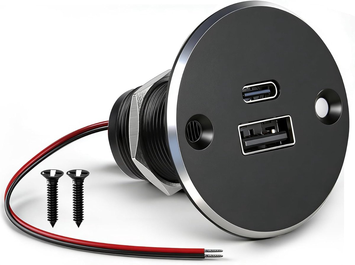 Thijox - 12V USB C Oplader Camper Socket 24W Aluminium QC 3.0 USB-A & USB-C PD Dubbele Snellader Inbouw voor Boot Truck Caravan - Ideaal voor Reizen e