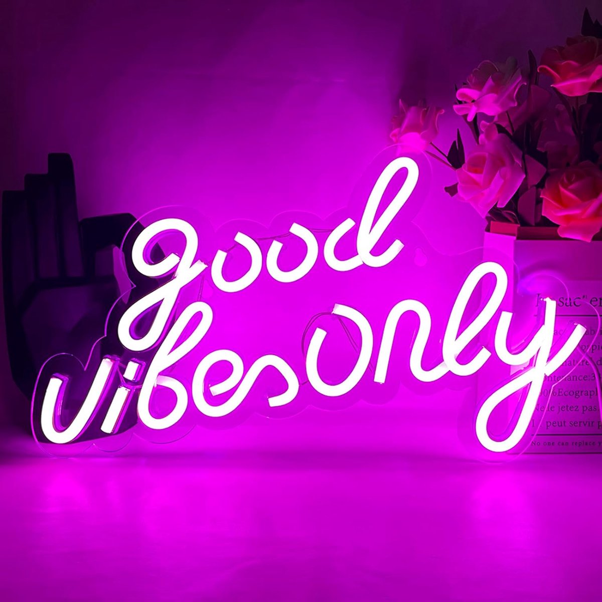 SnelShoppen - Good Vibes Only LED Neon Sign - Roze Neonlicht Wanddecoratie - Acryl Lichtsignaal - 42x23.5 cm - Perfect voor Feesten, Slaapkamer, Bar e