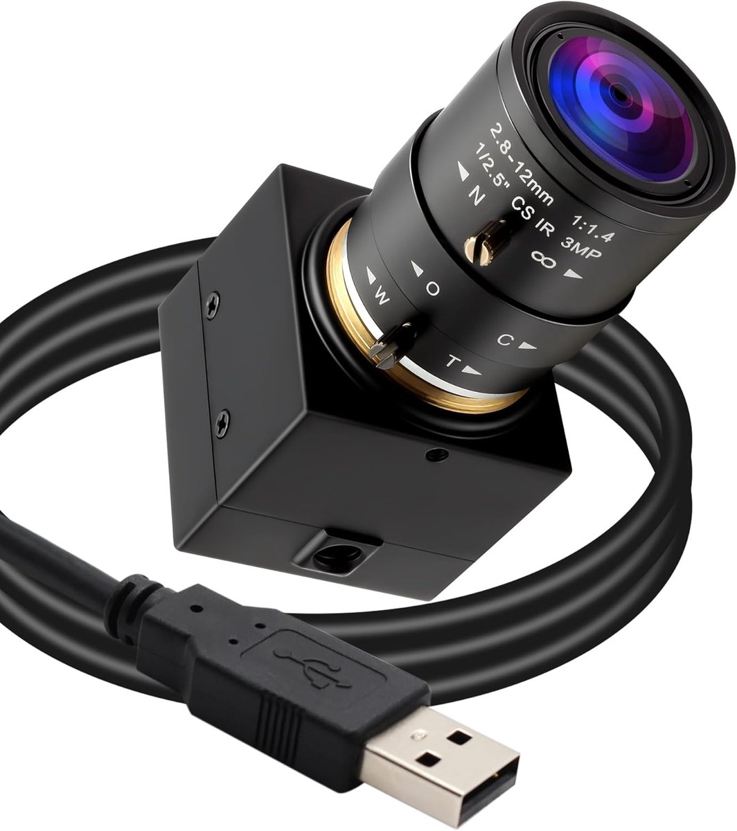 SnelShoppen - 5MP USB Camera 30fps met 2.8-12mm Zoom Lens, IMX335 Low Light Industrieel Voor Machine Monitoring, UVC Plug-in Webcam voor Windows, MacO