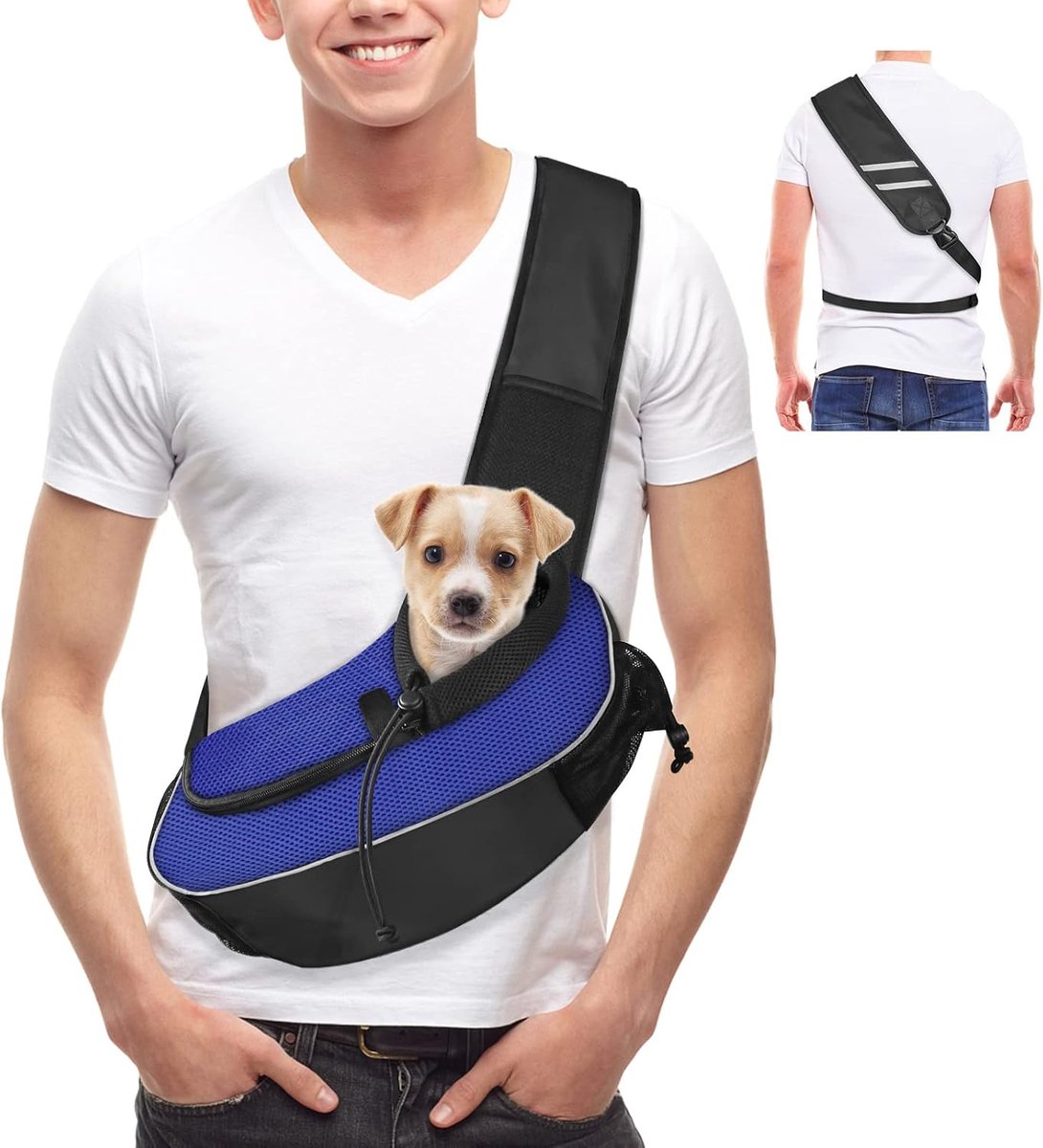 SnelShoppen - Gloppie Sling voor Honden en Katten - Hand Crank Schoudertas - Verstelbare Schouderband met Dikke Spons - Draagtas voor Kleine Honden en