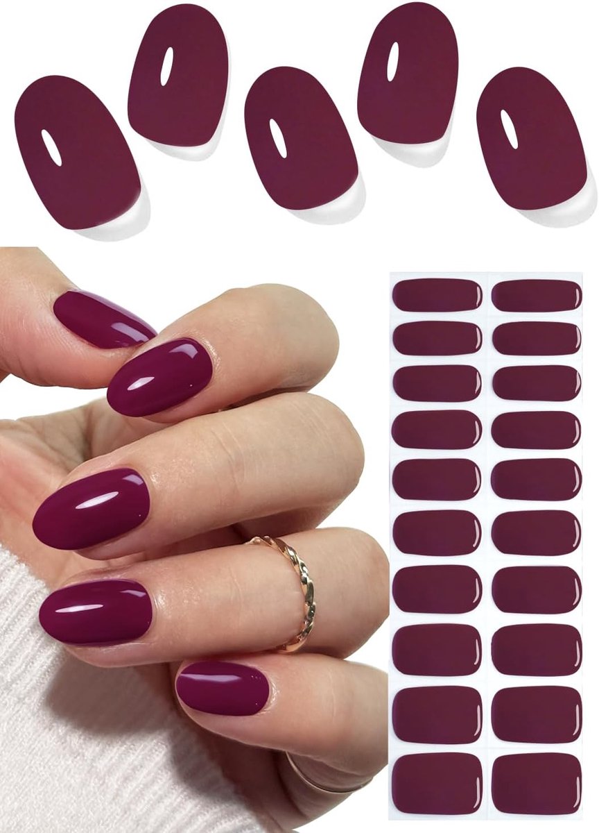 SnelShoppen - UV-nagelfolie, semi-cured gel nagelstickers, zelfklevend, 20 stuks Light Cherry nagelfolie voor doe-het-zelf nagels, prachtige nagelstyl