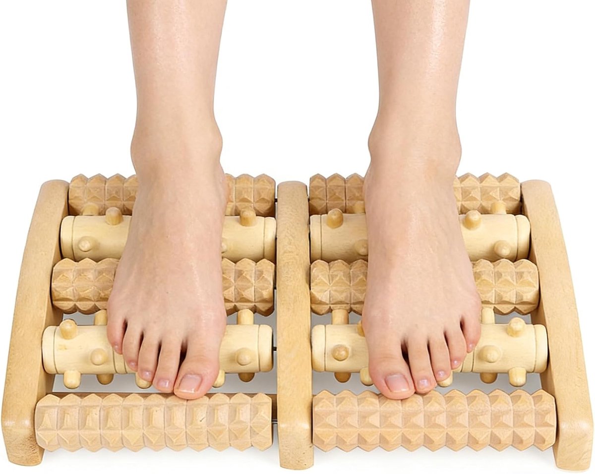 SnelShoppen - Houten Voetmassageroller - Reflexologie Massager voor Voeten met 48 Aanrakingspunten - Stimuleert Bloedcirculatie en Verlicht Pijn - Per