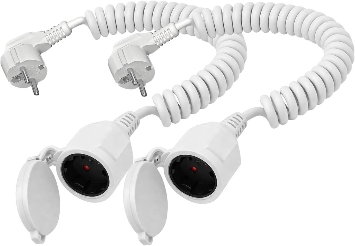SnelShoppen - Spiral Kabel Verlengsnoer Kort met Schuko Stopcontacten, Spatwaterdicht, Veiligheidsstopcontact met Kinderslot, 250 V/2000 W voor Tuin,