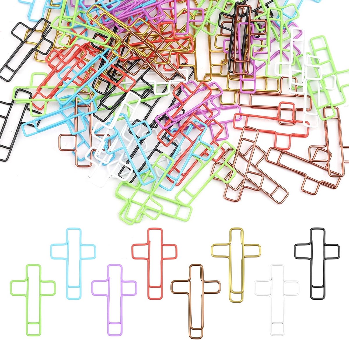 SnelShoppen - Pack van 100 Multicolour Kruisvormige Paper Clips - 3.2 x 3.2 cm - Sterke Metalen Kantoorclips voor Documenten, Bijbelstudie, School, en