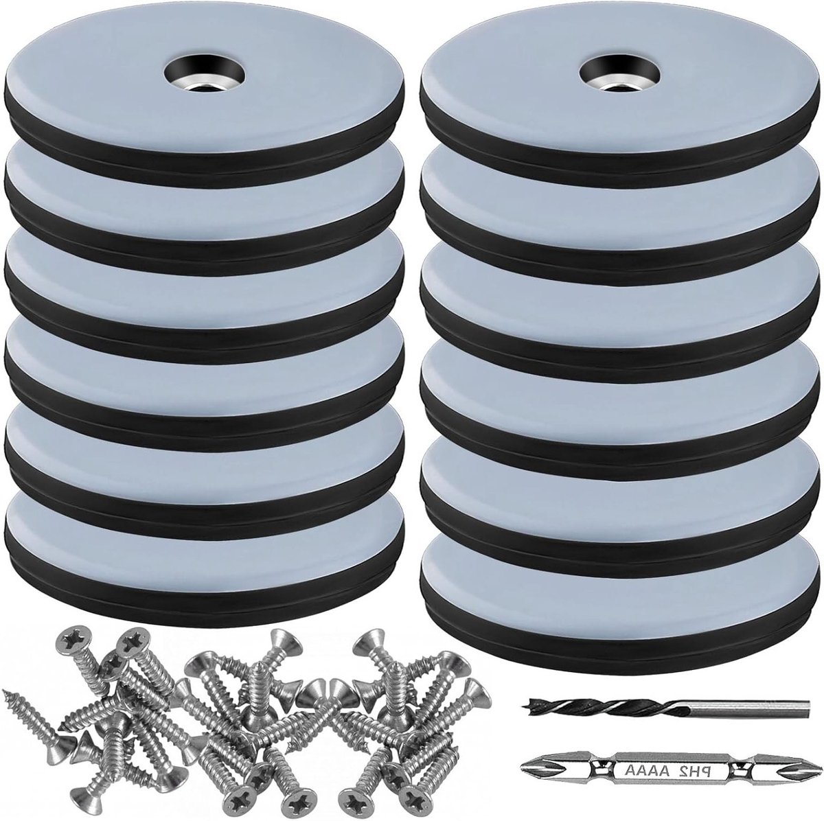 Set van 12 Glijders met een Diameter van 50 mm, Rond, Zwart, Inclusief RVS Schroeven en Boortjes, Beschermt Meubels en Vloeren tegen Krassen en Slijtage