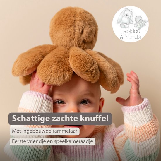 Nattou Lapidou Doudou Knuffel Octopus Rammelaar - 25 cm - Warm beige van Nattou — afbeelding 5
