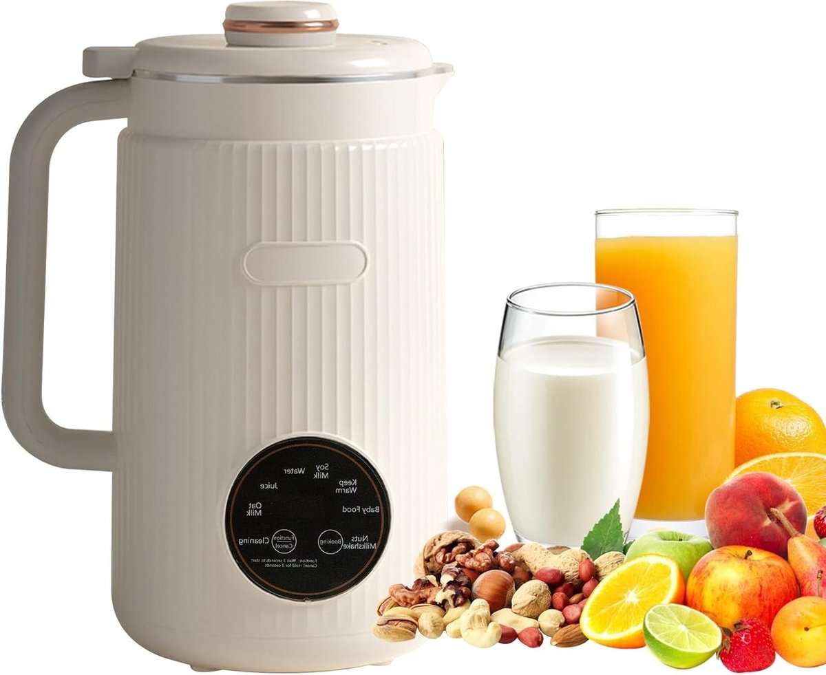 Soy Milk Machine voor 1200ml - Notenmelk en Sojamelk Maker met 10 Snijders, 8 Slimme Menu's en Automatische Uitschakeling voor Zelfgemaakte Groentemelk, Amandelmelk en Havermelk