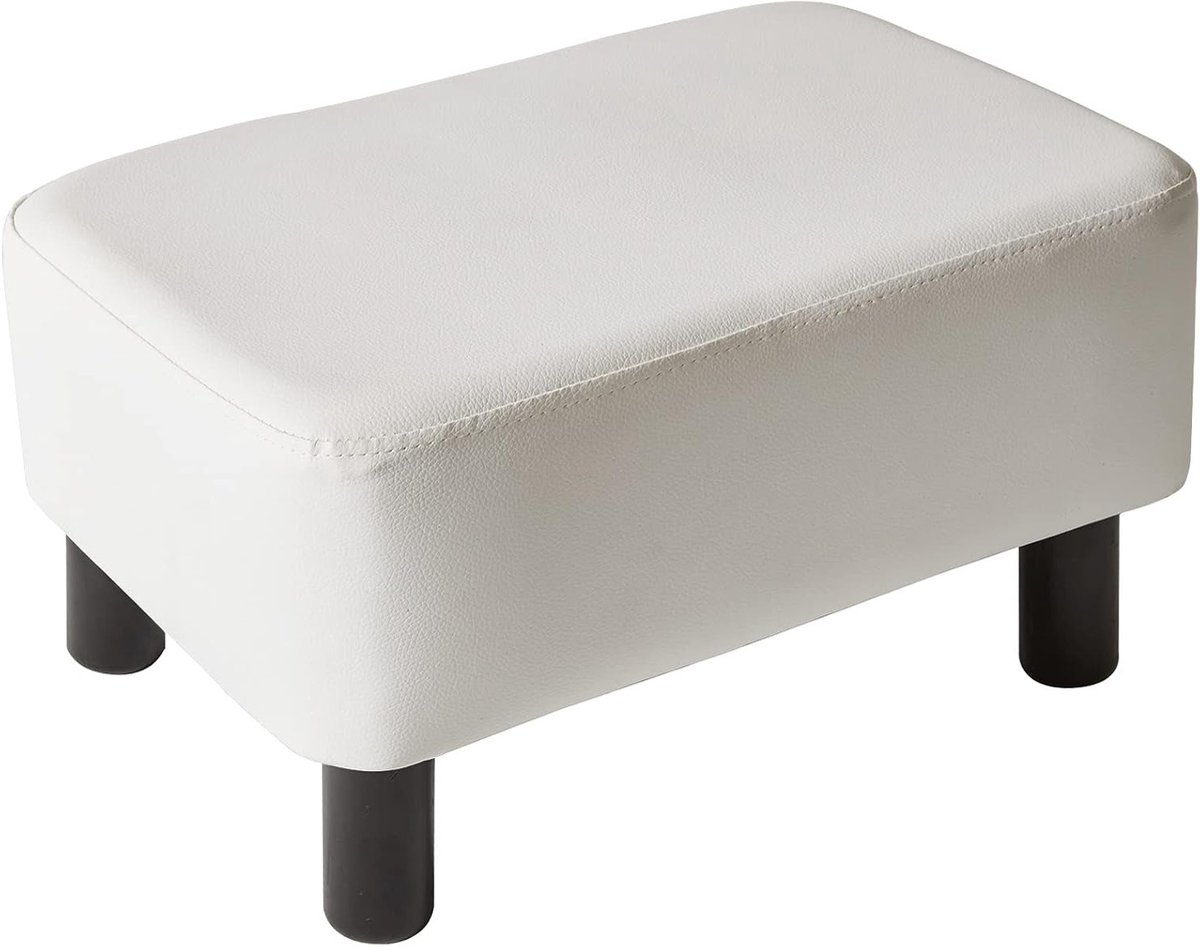 Moderne 42cm Voetenbank, Rechthoekige Pouf met Stabiele Houten Poten, PU Leer Voetsteun voor Woonkamer en Slaapkamer, Comfortabele Zitting in Wit