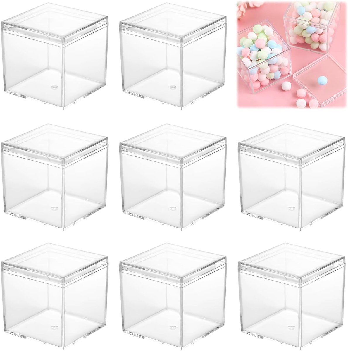 8 Stuks Transparante Vierkante Acryl Opbergdozen met Deksel voor Sieraden, Snoep en Decoratie - Ideaal voor Organisatie en Bewaring van Kleine Voorwerpen
