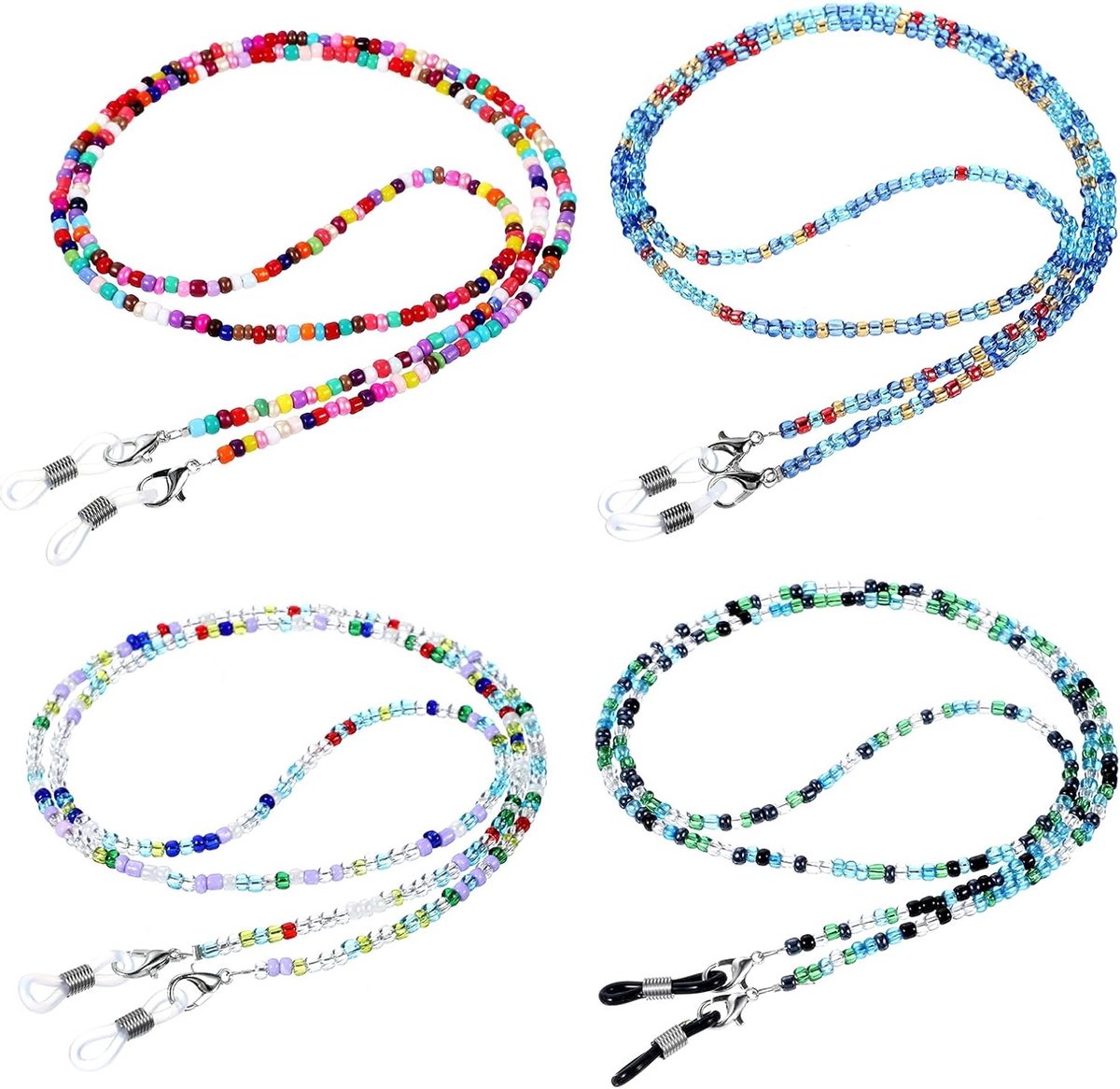 4PCS Oogglashouders Ronde Nek Oogglas Ketting voor Vrouwen, Stijlvolle Kralen Oogglas Ketting voor Kinderen en Mannen, Vintage Leesketting voor Oogglazen met Comfortabele Nekband