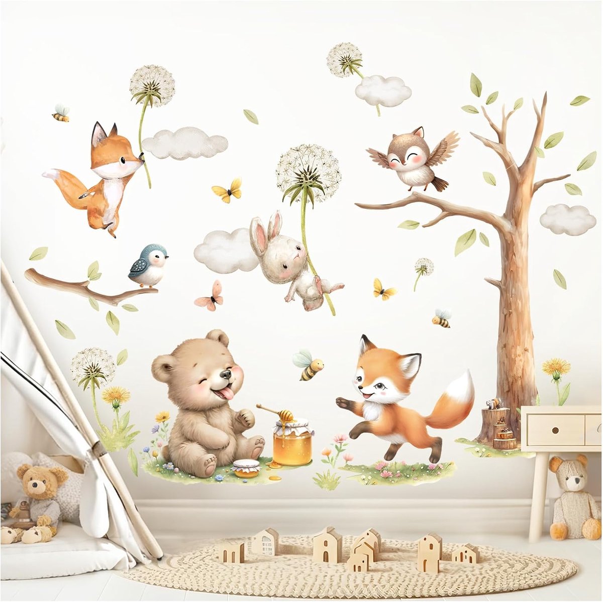 SnelShoppen - XL Wandsticker Bosdieren Muurdecoratie - Zelfklevende Muurstickers met Vos en Beer - Premium Kwaliteit - Ideaal voor Kinderen en Speelka