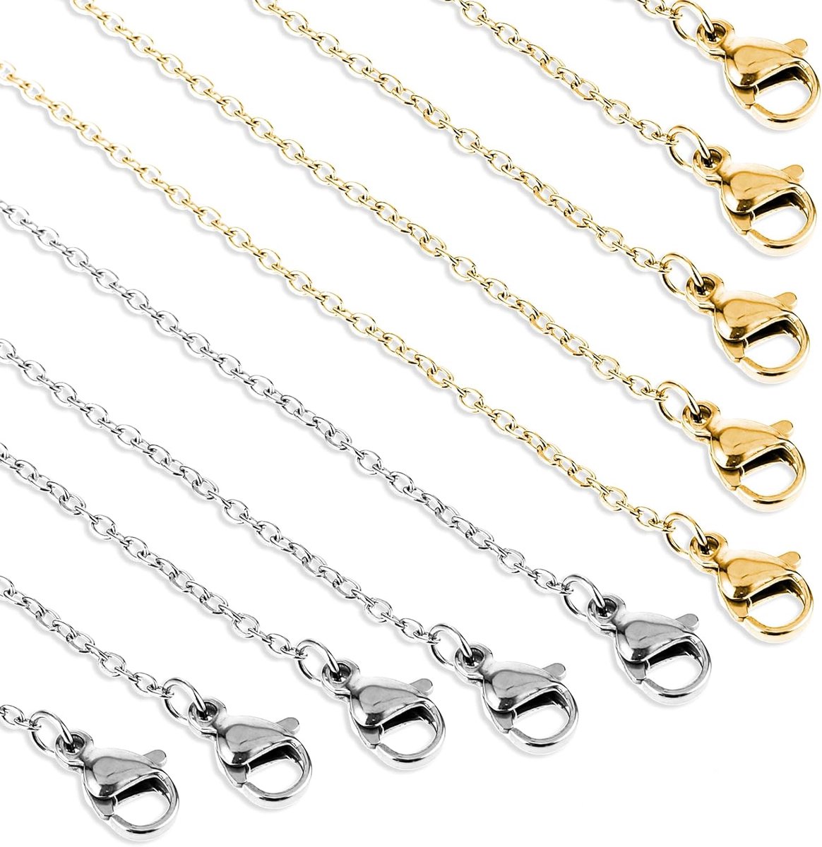 SnelShoppen - Set van 20 DIY Kettingen 1.5mm Goud en Zilver Geplateerd, 45cm Lange Stainless Steel Halskettingen met Karabijnhaak voor Sieraden Maken