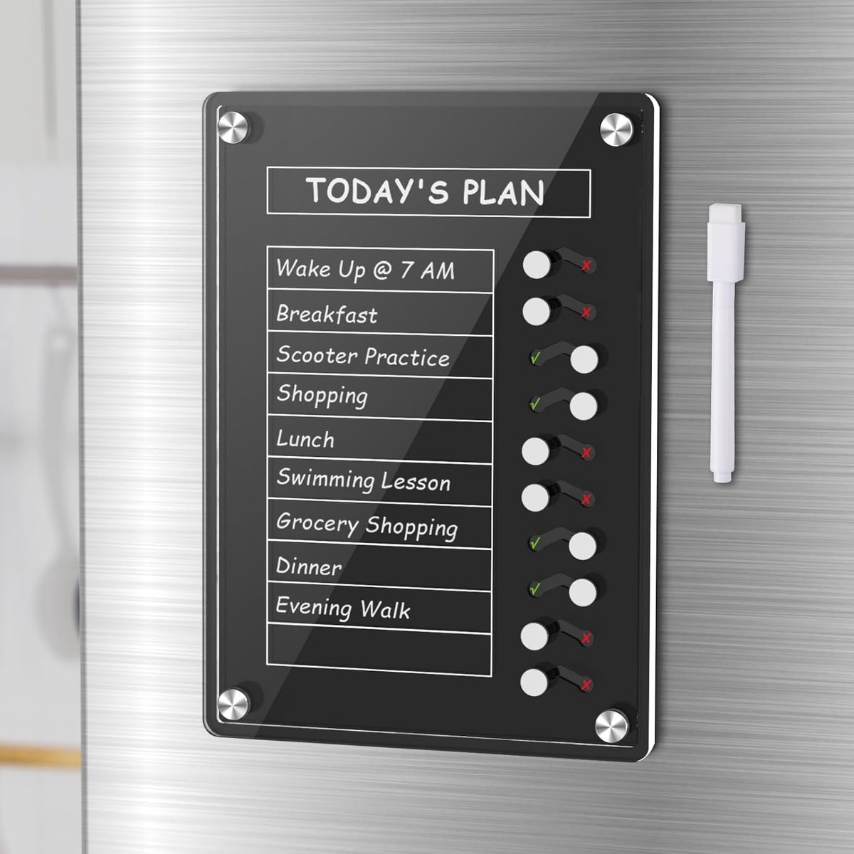 SnelShoppen - Magnetisch Acryl To Do Lijst Planningsbord met Sliders en Bureau Stand, Multifunctionele Checklist Routine Chart voor Kinderen en Volwas