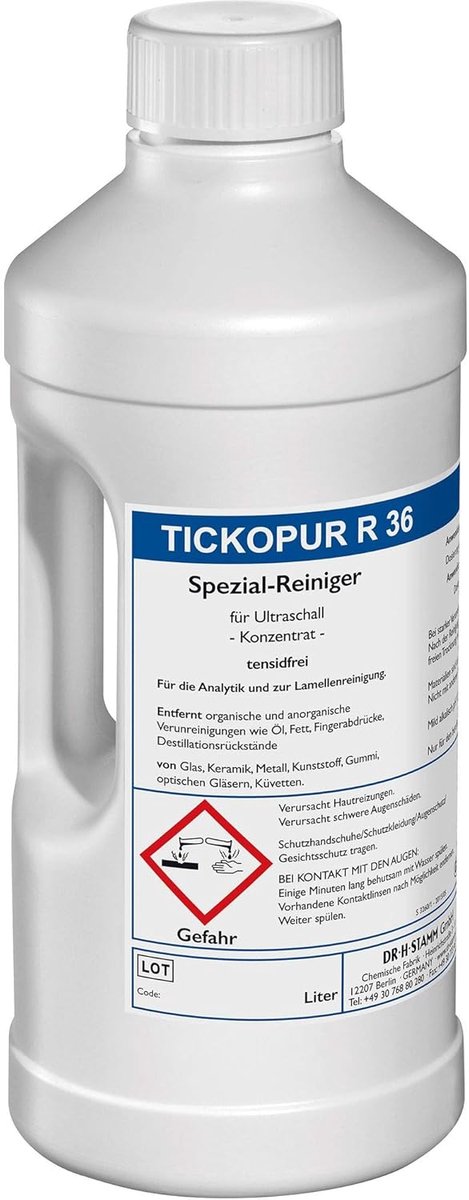 SnelShoppen - Tickopur R 36 Ultrasonic Vloeistof voor Plastic en Glas, Professioneel Reinigingsconcentraat 2 Liter, pH 9.9, Biologisch Afbreekbaar, Ge