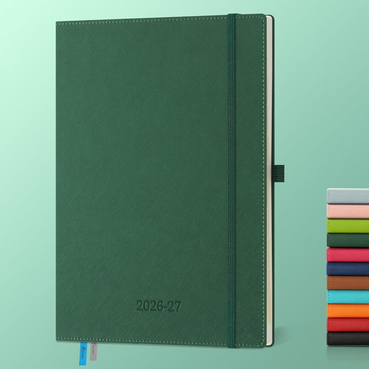 SnelShoppen - Agenda 2026 2027 | Weekly Planner A4 | 18 Maanden Kalender met Weekoverzicht | PU Leer | Groen | Notitieboek | 29 x 21.5 cm