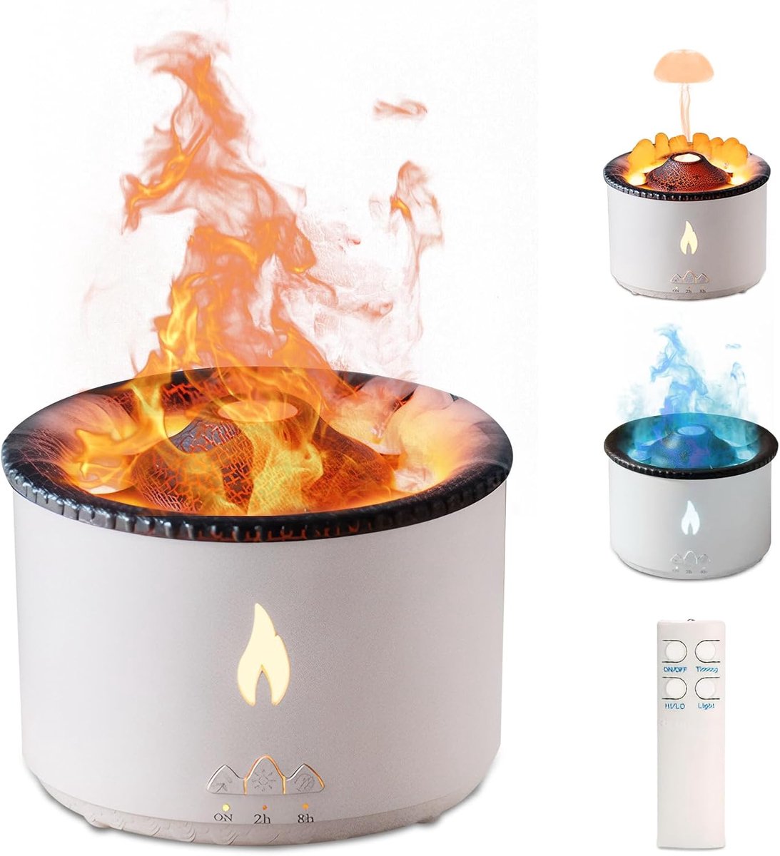 SnelShoppen - Volcano Aroma Diffuser en Humidifier 300ml met Vlam Effect - Ultrasonic Diffuser met Afstandsbediening voor Huiskamer, Slaapkamer, Medit