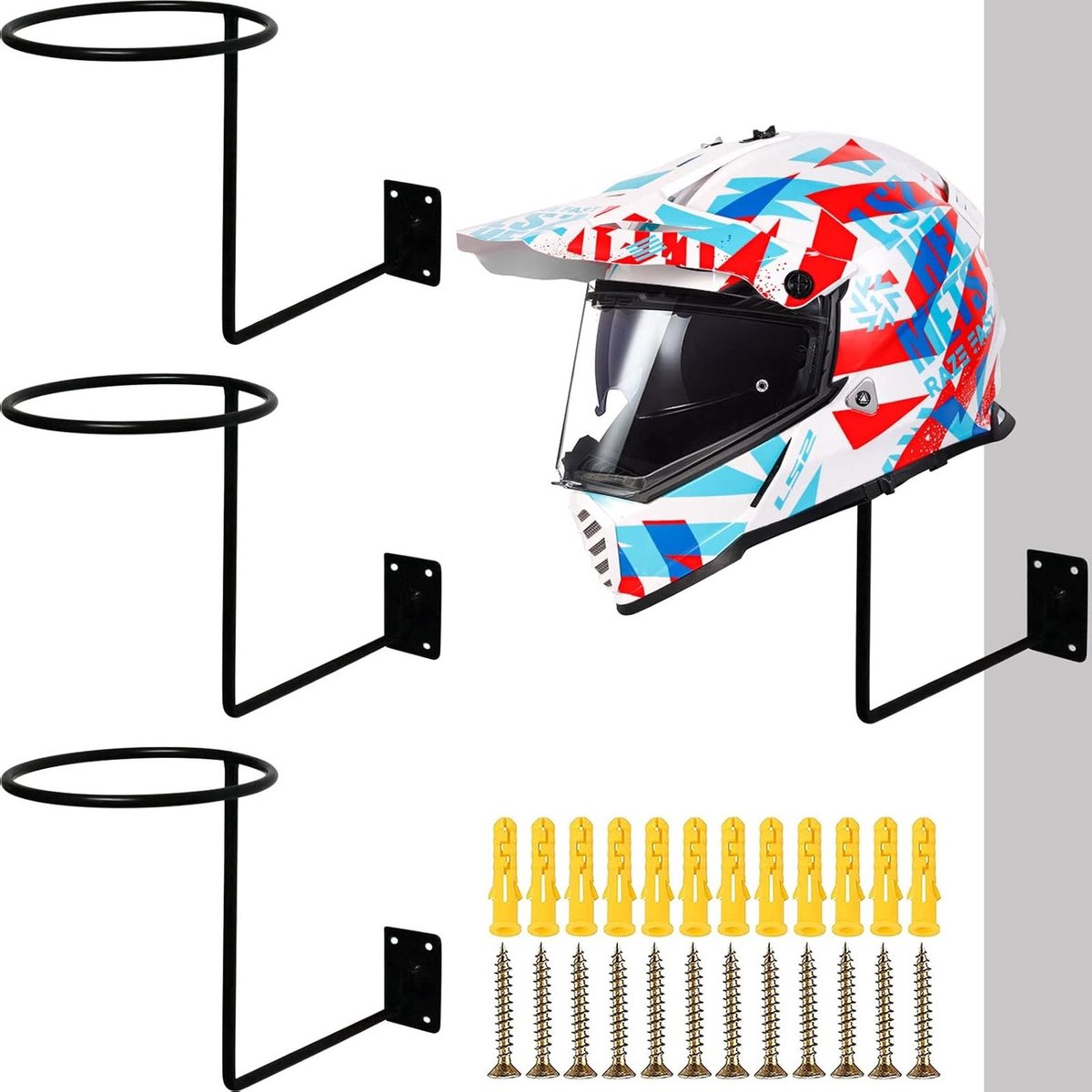 Helm Houder - Muurhanger - Helm Opbergen - Ruimtebesparend Ontwerp - 3 Stuks - Zwart