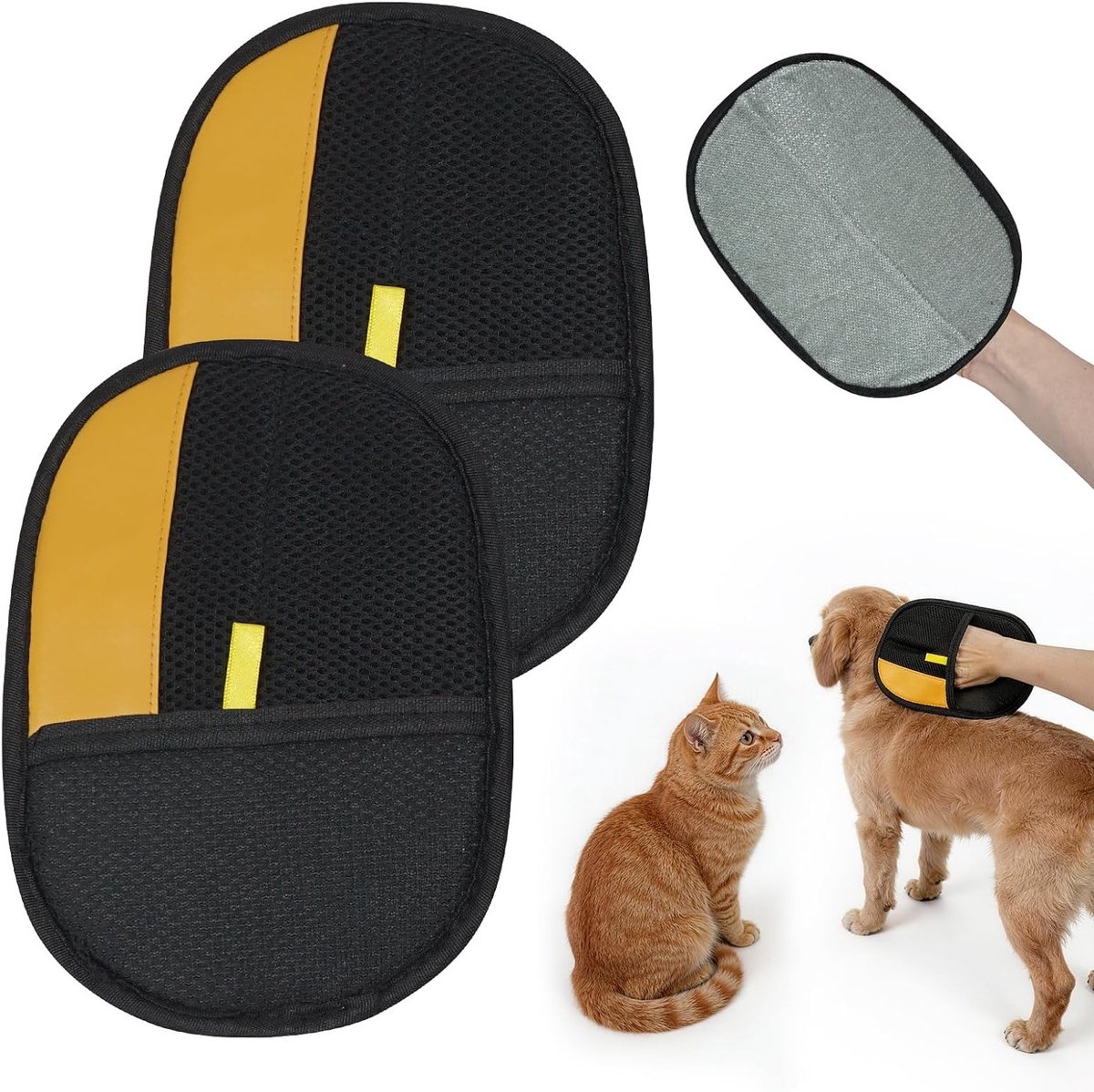 Dubbelzijdige dierenhaarverwijderingshandschoenen voor honden en katten, wasbaar en herbruikbaar, ideaal voor het verwijderen van huisdierhaar en verzorging
