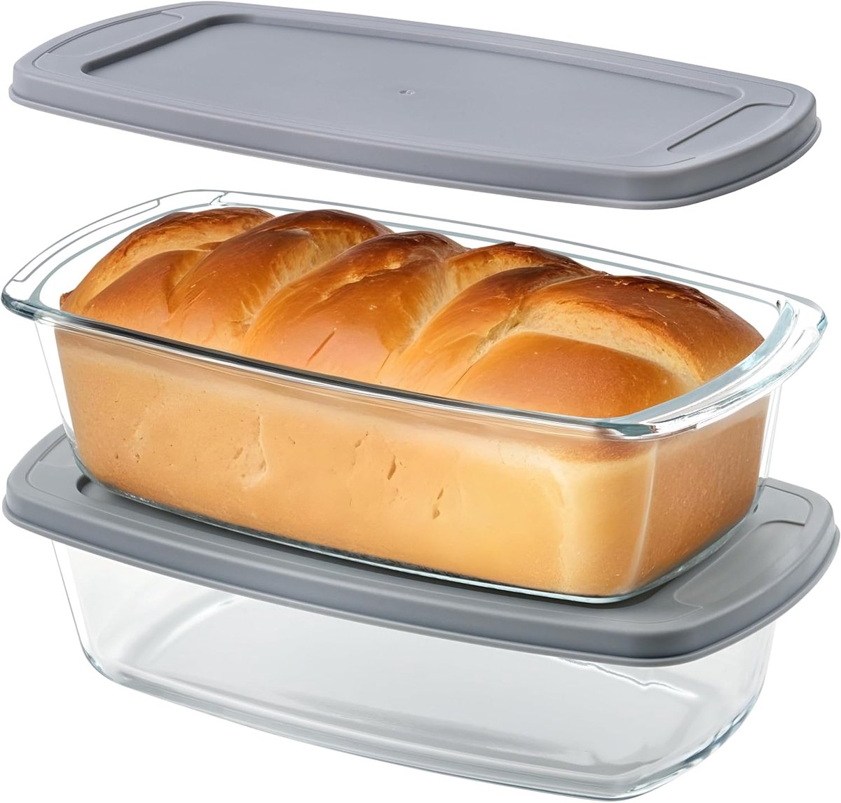 SnelShoppen - Winter Shore 2 Pack 1.8L Glazen Brood Bakvorm - Grote Antiaanbak Broodpan met Afgedekte Plastic Deksel en Handvatten - Magnetron, Oven,