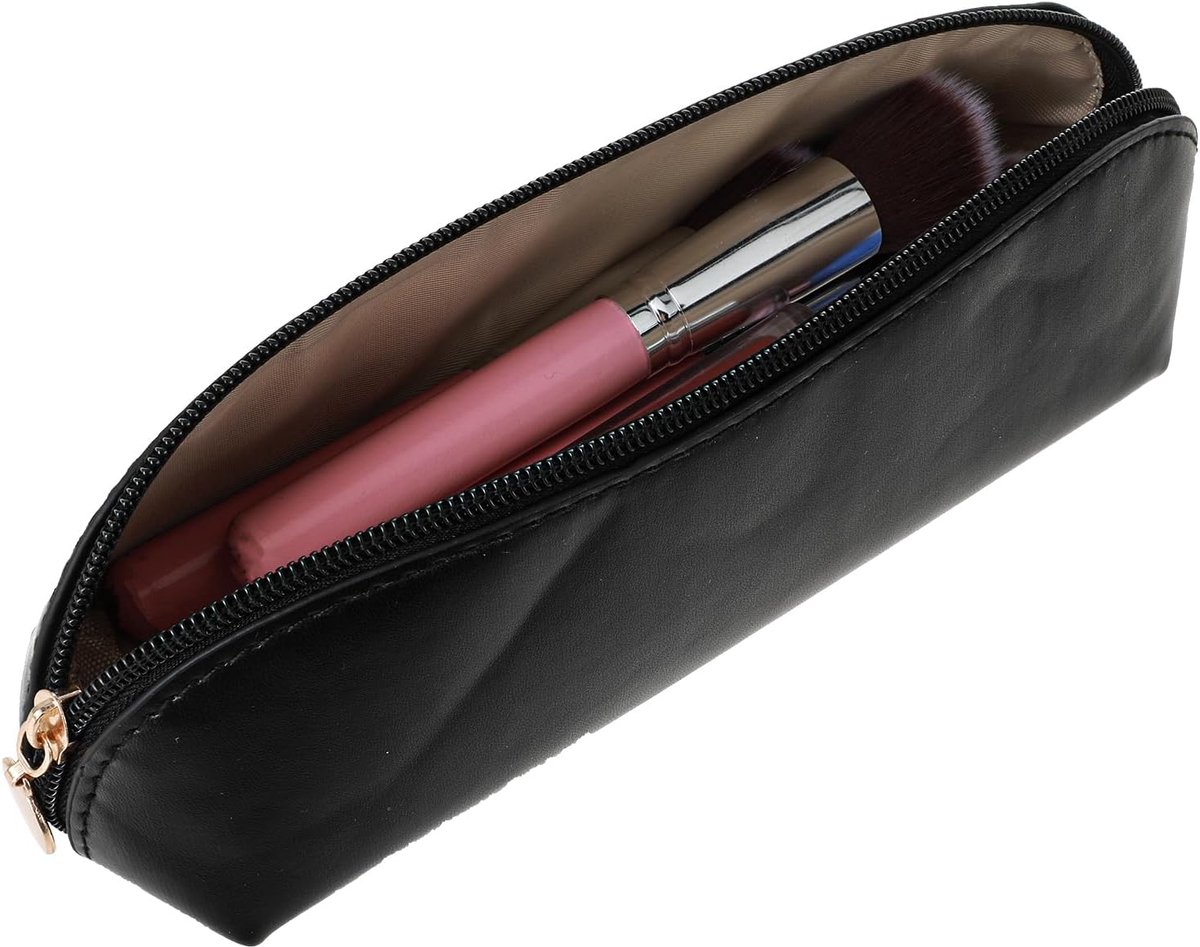 SnelShoppen - Makeup Brush Bag - Leren Reistasje voor Make Up Penselen - Make-Up Organizer met Gouden Pendant - Compact en Ruim (Zwart)