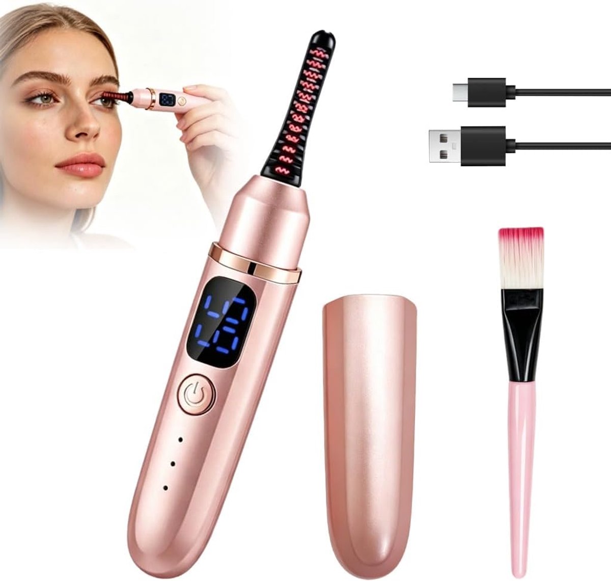 SnelShoppen - Elektrische Wimperkruller Roze - Professionele Wimperkruller met Temperatuurregeling - Snelle Opwarming voor Natuurlijke Krullen - Oplaa