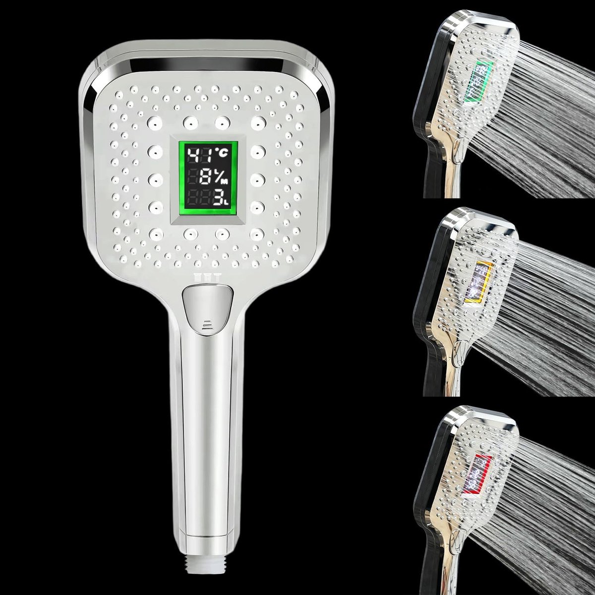 SnelShoppen - LED Douchekop met Temperatuurweergave, Stroomindicator, Verbruikindicator, 3 Douchemodi, Verlichte Douchesproeier voor Veilig en Comfort