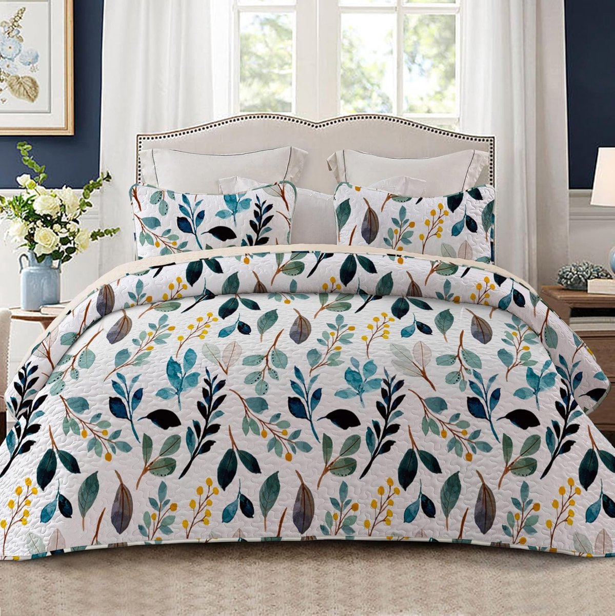 SnelShoppen - Whale Flotilla Bedspread 240 x 260 cm, Dubbel Dekbedovertrek met Bedrukte Motief, Lichtgewicht Bedsprei met 2 Kussenslopen voor Alle Sei