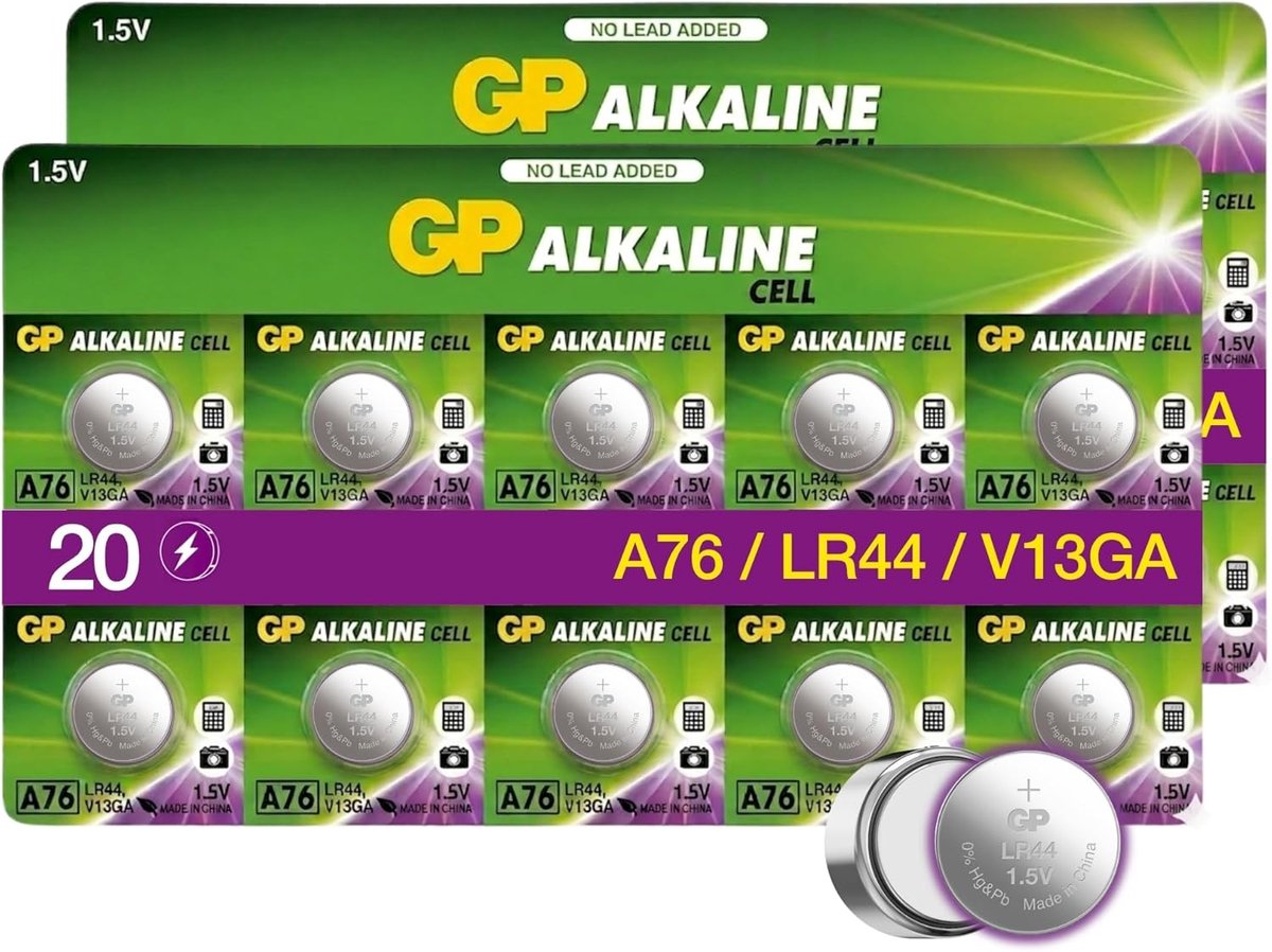 SnelShoppen - LR44 Alkaline Knopcelbatterijen 1.5V - 20 Stuks - Geschikt voor Horloges, Speelgoed, Afstandsbedieningen, Thermometers, en Meer