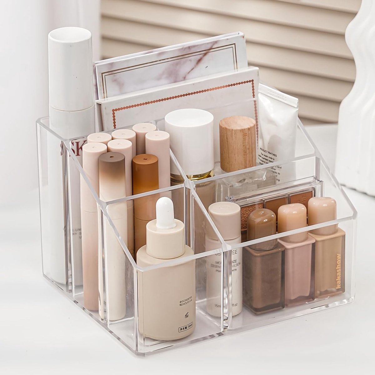 SnelShoppen - Makeup Organizer met 5 Compartimenten, Transparante Makeup Borstelhouder, Huidverzorging Cosmetica Opslagdoos, Dressing Table Organizer
