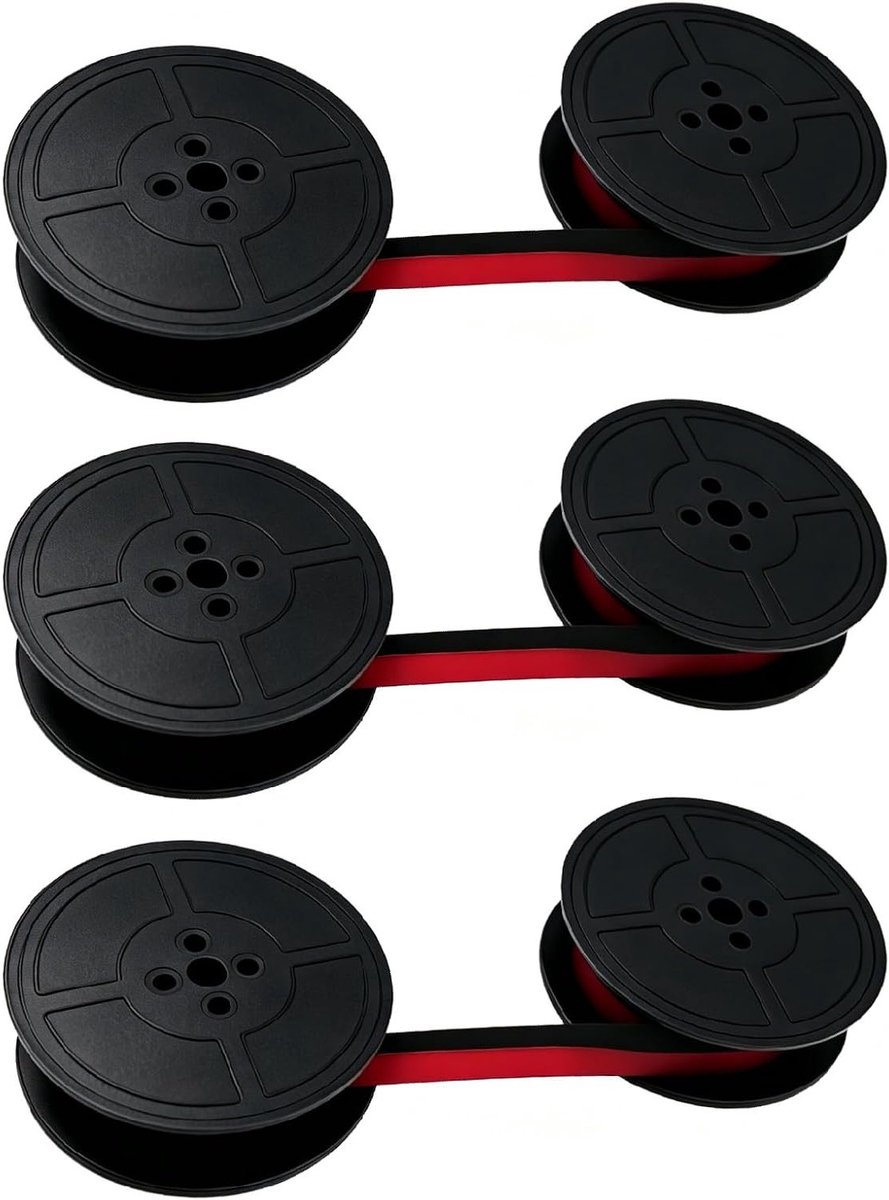 Inktlint set van 3 stuks voor typemachines, zwart en rood, 53 mm diameter, 8 m, nylon, geschikt voor diverse modellen, eenvoudig te installeren, ideaal voor kantoor en thuisgebruik