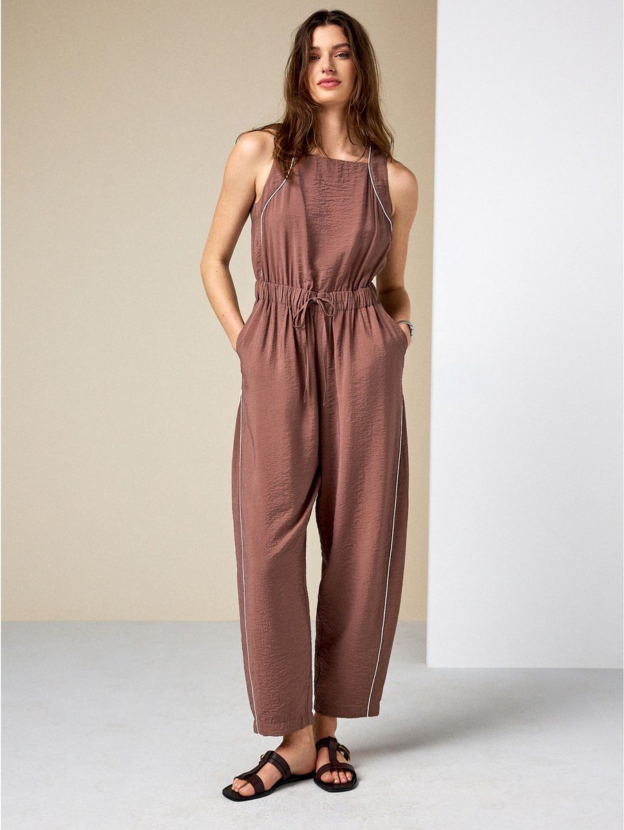 Next - Dames - Jumpsuit met vierkante hals en wijde ronde pijpen - Bruin