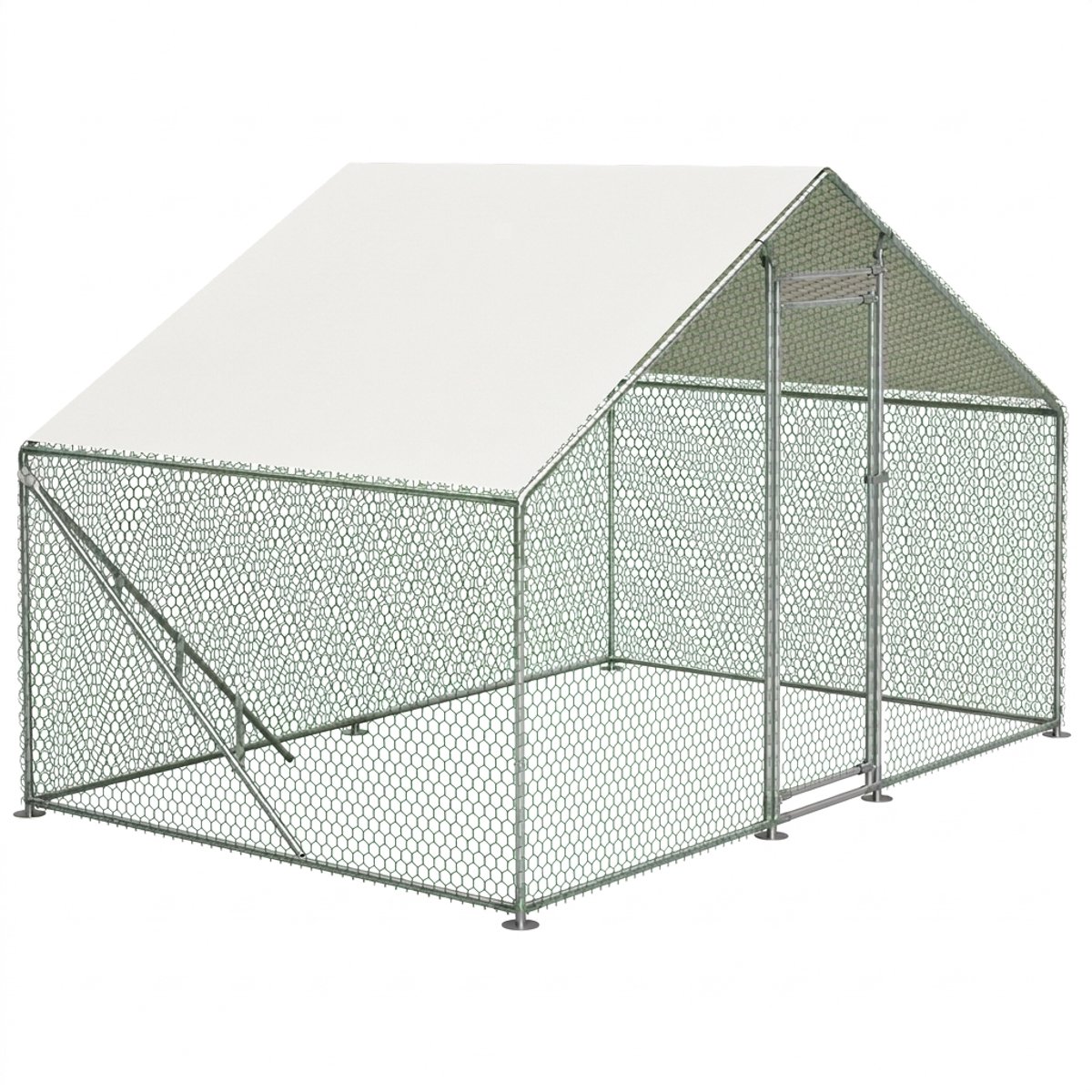 Kippenren - 3x2m - Buitenren - Volière - Dierenren - Weerbestendig - Afsluitbaar - Pvc Gaas - Uv Bescherming - Tuin - Met Klimrek - Zilver