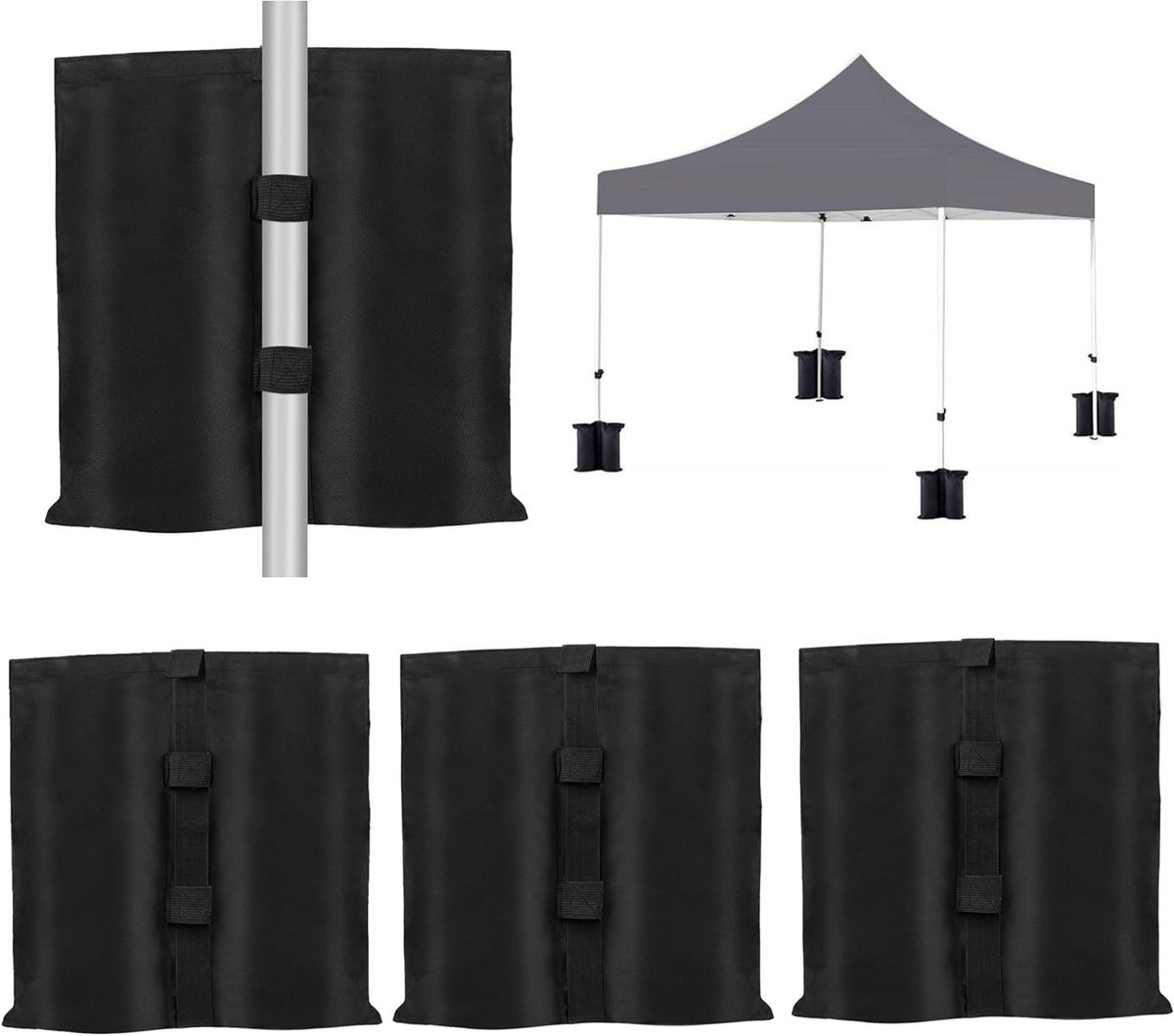 Zandzakken van waterdicht Oxford-stof voor het verzwaren van tenten en parasols, 4 stuks, zwart (42 x 38 cm)