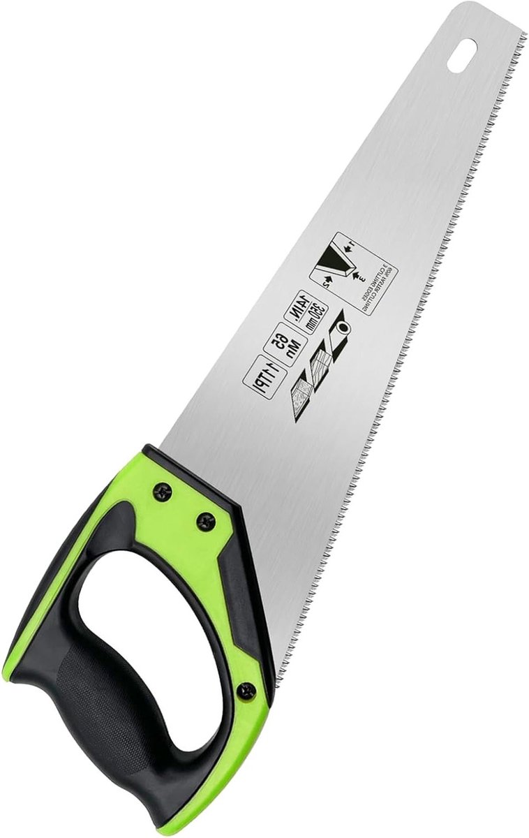 Ergonomische Handzaag van 35 cm met Antislip Handvat, Roestvrij en 11 TPI voor Houtbewerking en Tuinprojecten