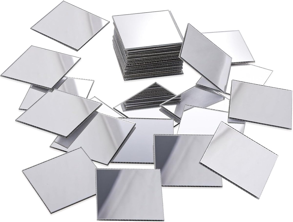 SnelShoppen - Pack van 50 Mini Spiegel Tegels 2.5x2.5 cm, Acryl Spiegel Tegels, Zelfklevende Vierkante Spiegels, Mozaïek Decoratie voor DIY Wanddecora
