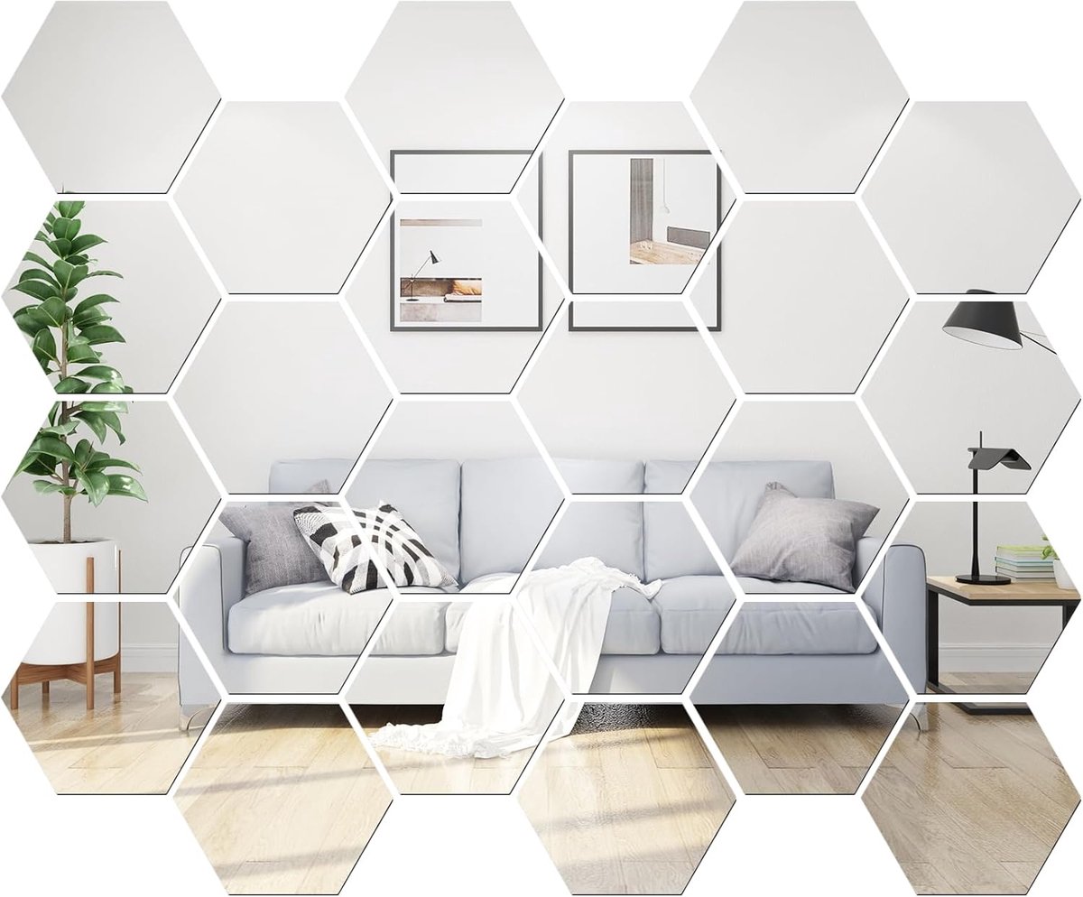 SnelShoppen - Zeshoekige Spiegelstickers 24 Stuks - Verwijderbare Zelfklevende HD Acryl Spiegels voor Muren - Wanddecoratie voor Hal, Badkamer, Woonka