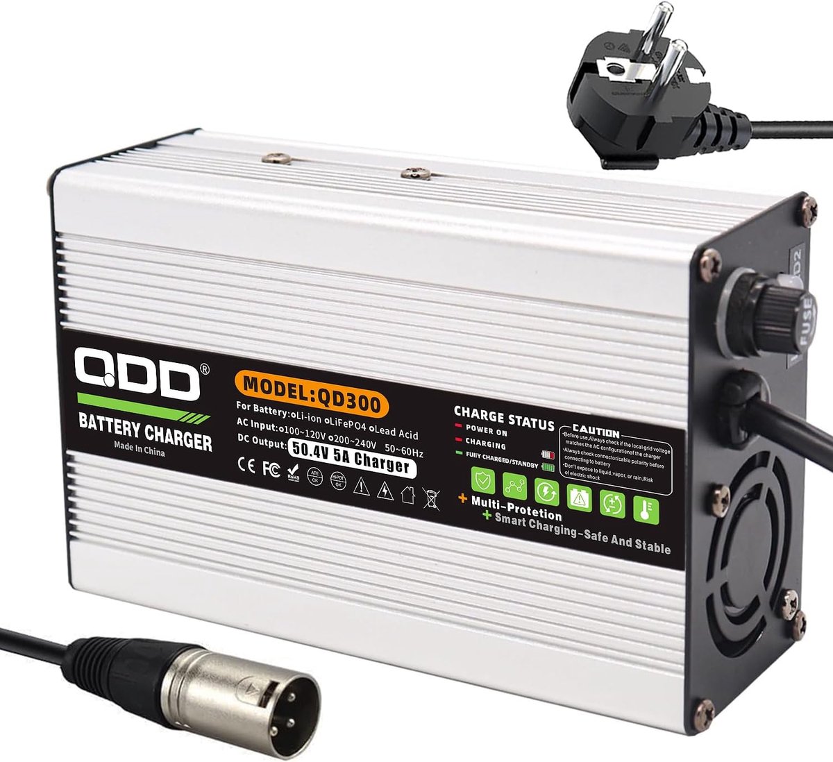 SnelShoppen - 50.4V 5A Li-ion Acculader voor 12S 44.4V Batterij - Slimme Lader met Aluminium Behuizing - Inclusief EU Stroomkabel en Vervangbare Zeker