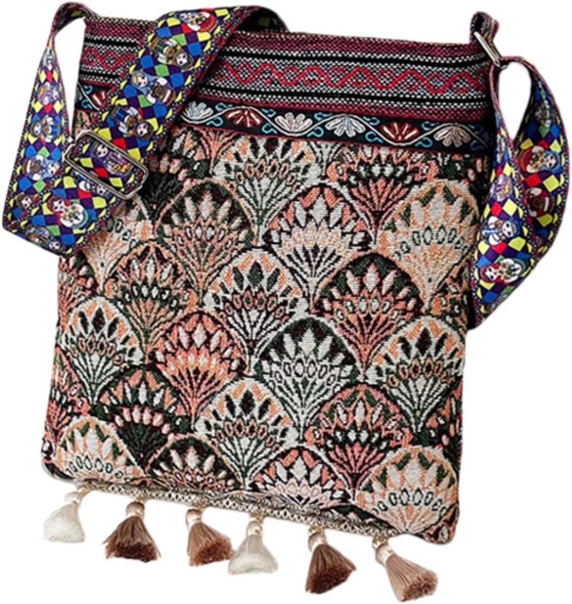 Boho Ethnic Schoudertas met Kwastjes - Vintage Canvas Crossbody Tas voor Vrouwen, Perfect voor Dagelijks Gebruik en Uitstapjes