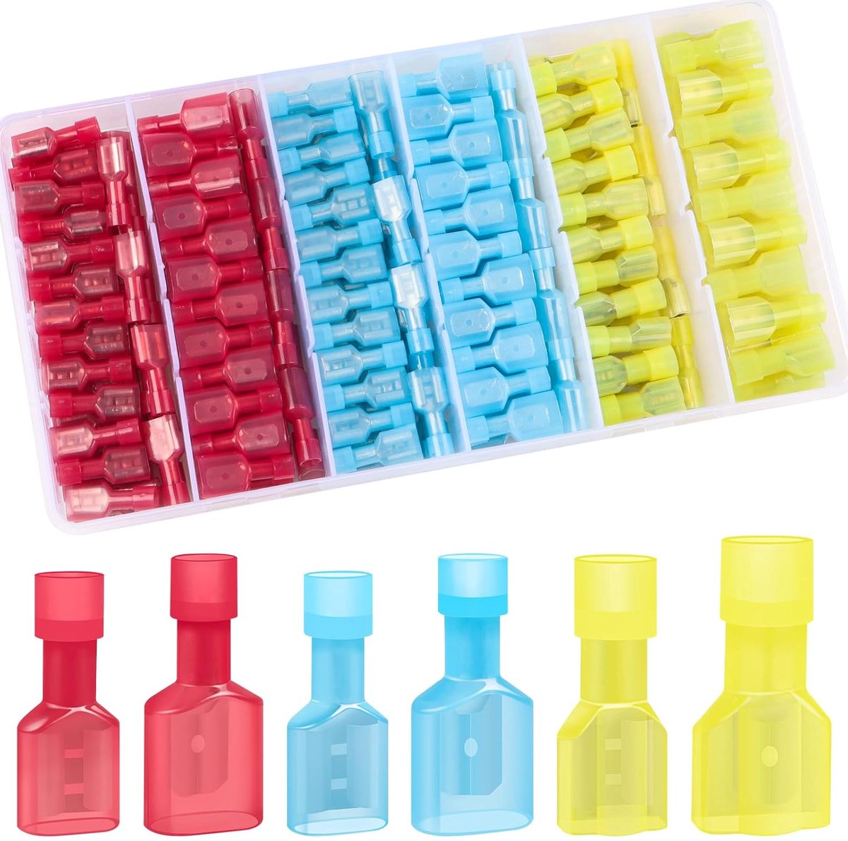SnelShoppen - Set van 200 Kabelschoenen 0.5 - 6.0 mm² Nylon Connectors Platstekkers Geïsoleerde Kabelschoenen Assortiment voor Auto, Elektronica en Hu